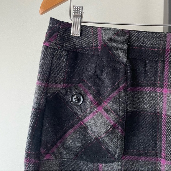 Y2K Vintsge Espirit Wool Plaid Mini Skirt Grey Purple Prep Preppy Size Large - Picture 4 of 6